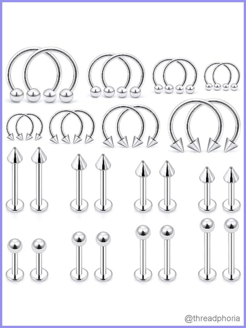 16G Surgical Steel Lip Rings Labret Monroe Nose Septum Helix Daith Piercing